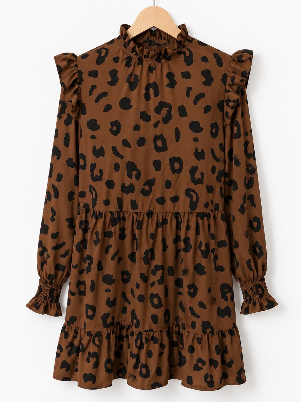 ⭐️ Clearance | CUPSHE Brown Black Leopard Print Ruffle Tiered Mini Dress S